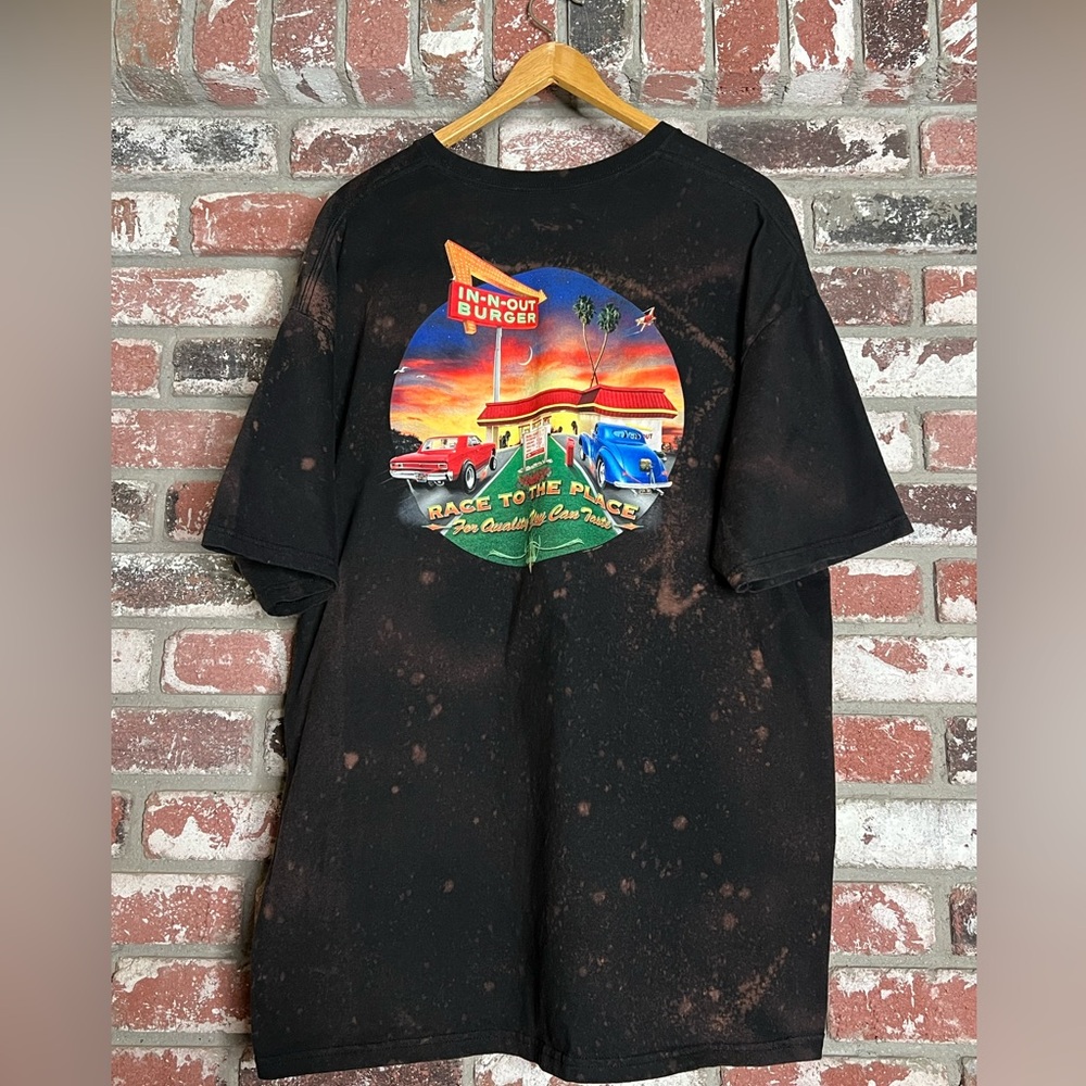 Men’s custom bleach splatter In-N-Out Burger Race to the place CALIFORNIA Tshirt
